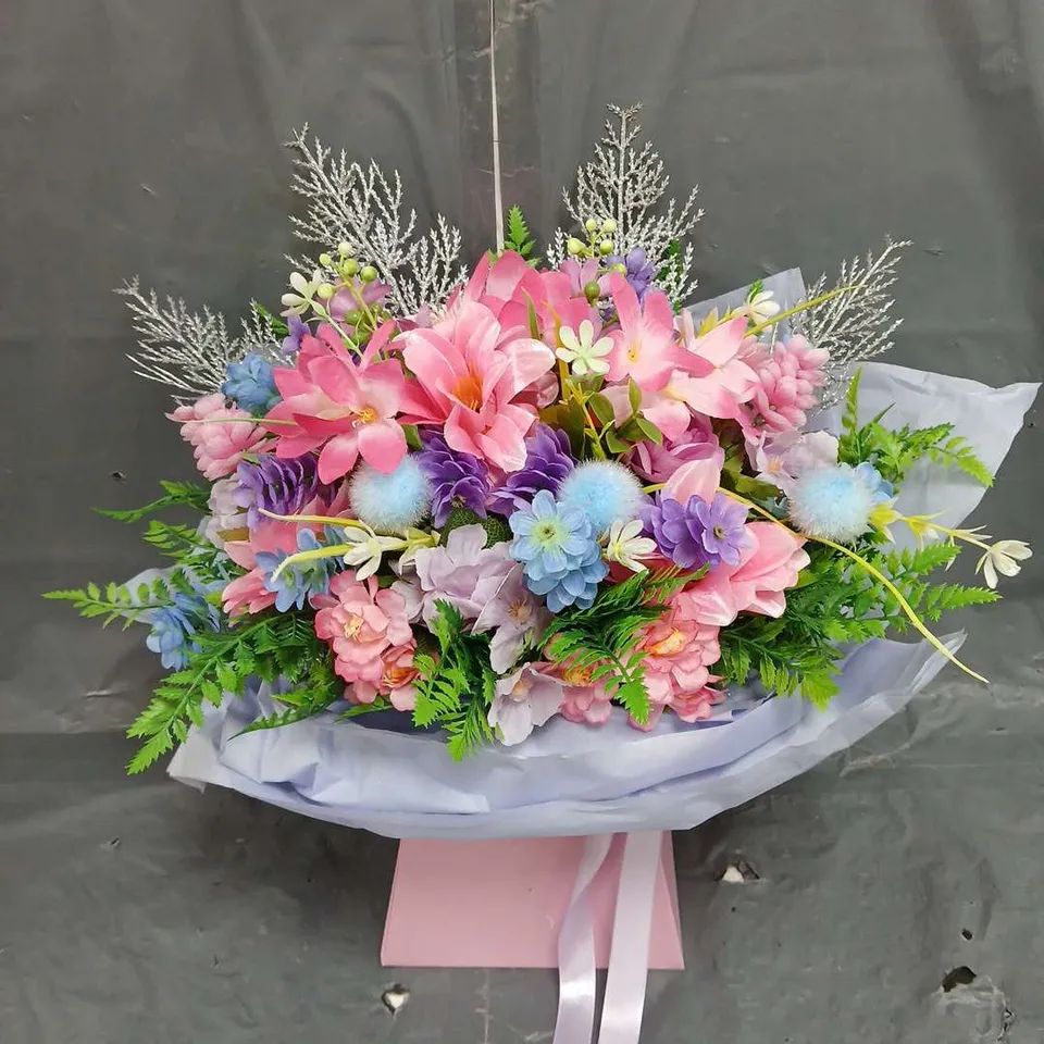 FAUX FLOWER ARRANGEMENT IN PINK/BLUE/PURPLE