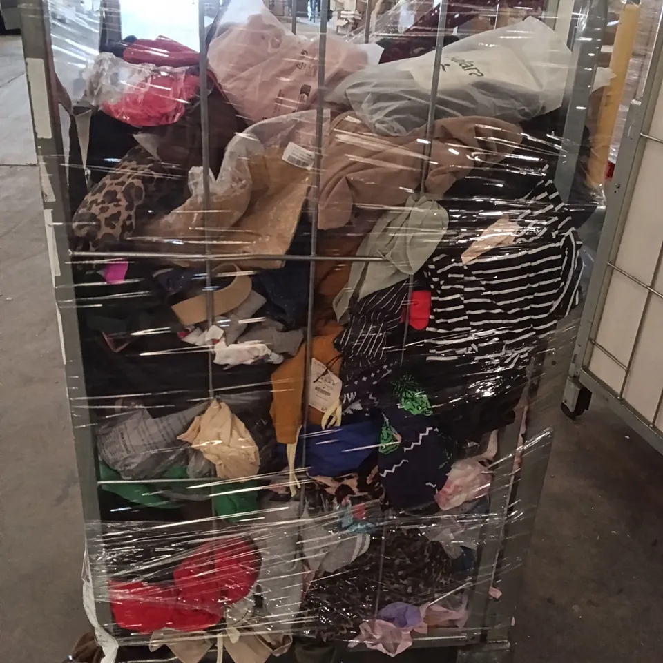 CAGE OF ASSORTED DESIGNER CLOTHING PIECES ( CAGE NOT INCLUDED )