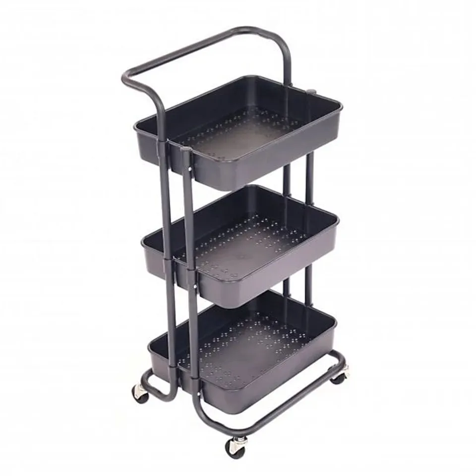 OYPLA 3 TIER BLACK HOUSEHOLD KITCHEN BATHROOM STORAGE TROLLEY CART SHELF BOXED