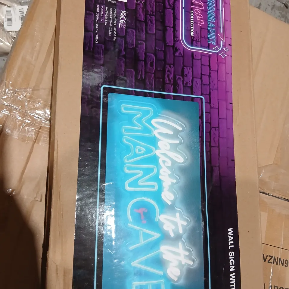 BOXED WELCOME TO THE MANCAVE NEON SIGN
