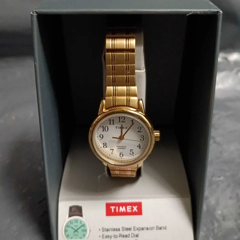 TIMEX GOLD-TONE INDIGLO EXPANSION BAND WATCH – BOXED