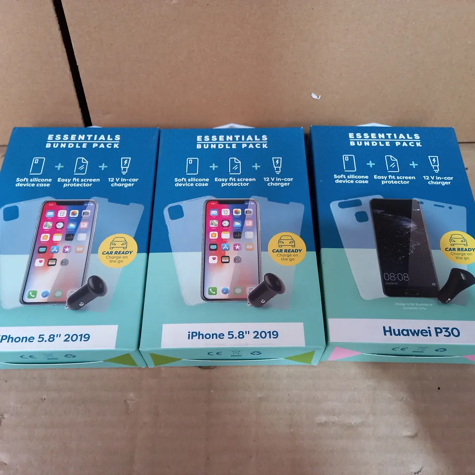 LOT OF 3 ESSENTIALS BUNDLE PACK FOR HUAWEI P30 & 5.8" 2019 IPHONE