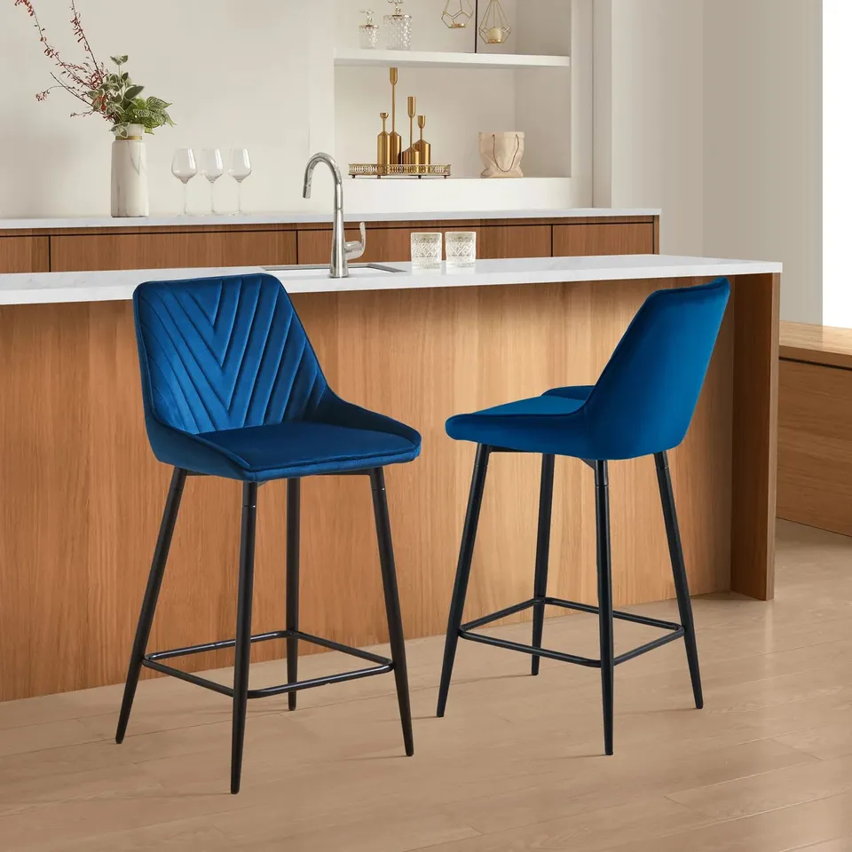 BOXED SET OF 2 DUNDAS BAR STOOLS - BLUE VELVET 