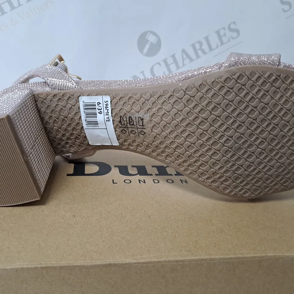 BOXED DUNE LONDON METALLIC-FABRIC BARELY THERE SANDAL SIZE 6 