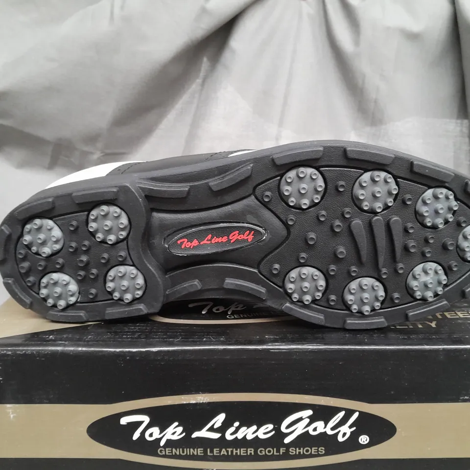 BOX OF APPROX 12 TOP LINE GOLF SHOES IN WHITE & BLACK IN VARIOUS SIZES 