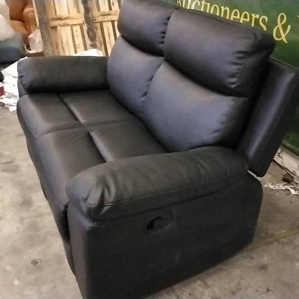 QUALITY DESIGNER BLACK LEATHER MANUAL RECLINER 2 SEATER SOFA