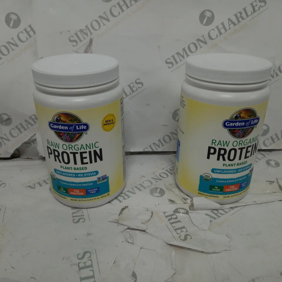 GARDEN OF LIFE ORGANIC PROTEIN UNFLAVOURED TWO 560G POTS 
