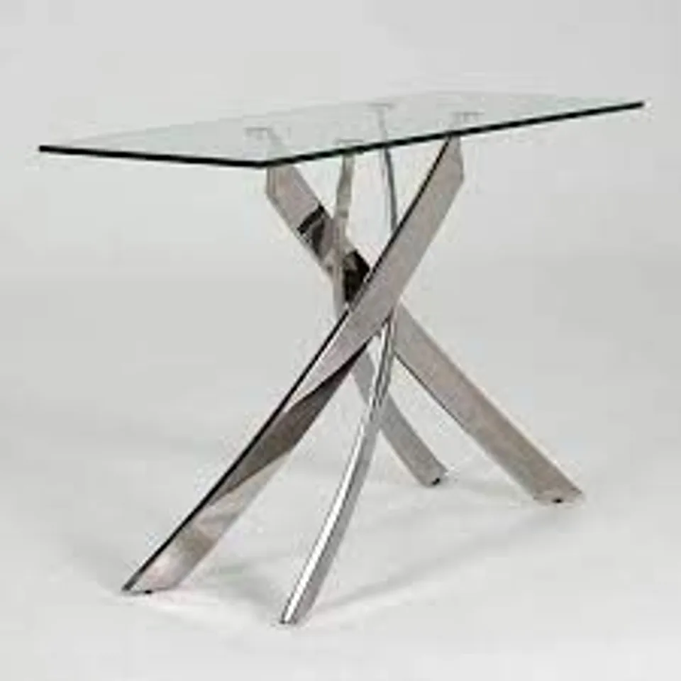 BOXED KALMAR CONSOLE TABLE IN CLEAR GLASS! STAINLESS STEEL - 2 OF 2 BOXES