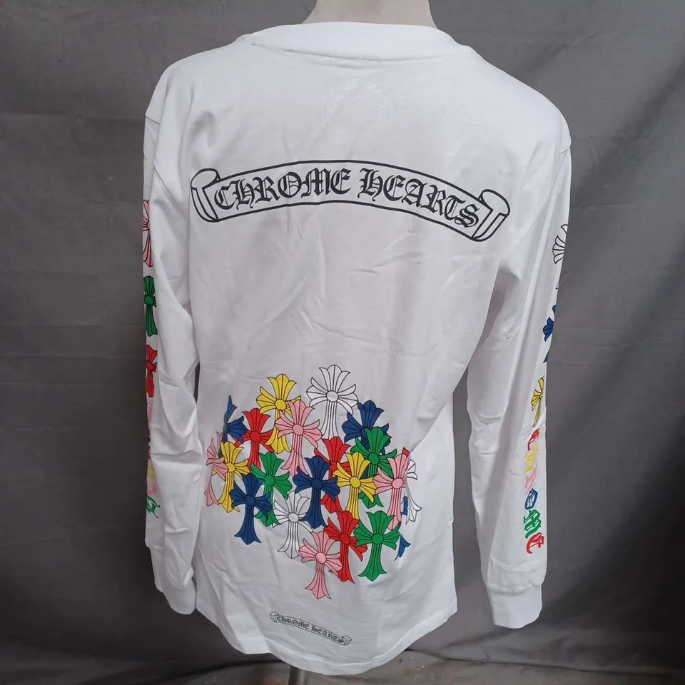 CHROME HEARTS PRINTED LONG SLEEVE TOP IN WHITE SIZE S