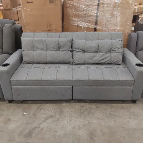 QUALITY DESIGNER UPHOLSTERED SOFA BED WITH CUPHOLDERS