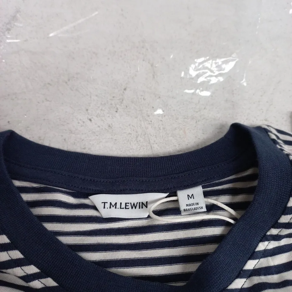 T.M. LEWIN NAVY & WHITE STRIPED T-SHIRT – MEN'S, SIZE M