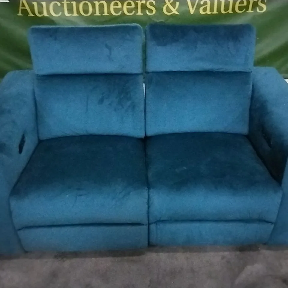 QUALITY DESIGNER TEAL PLUSH VELVET ELECTRIC RECLINER 2 SEATER SOFA