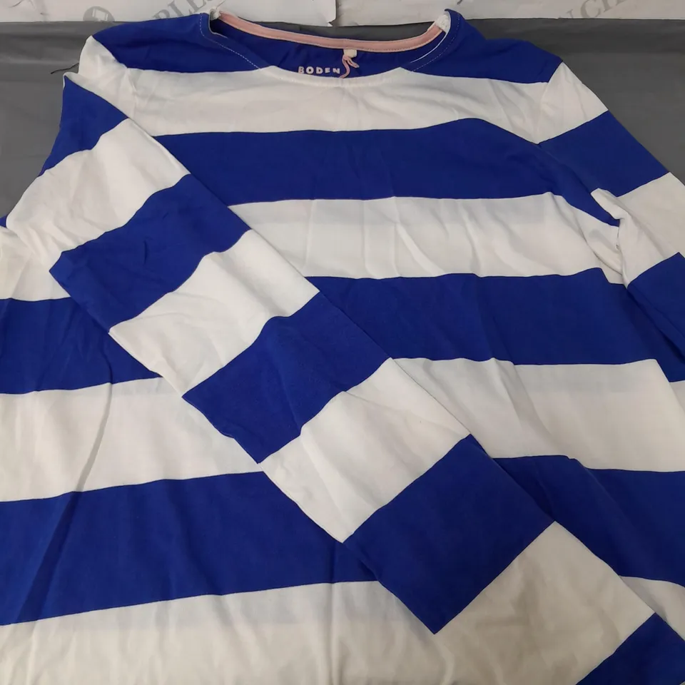 BODEN LADIES BLUE AND WHITE STRIPED LONG SLEEVED TOP SIZE 8