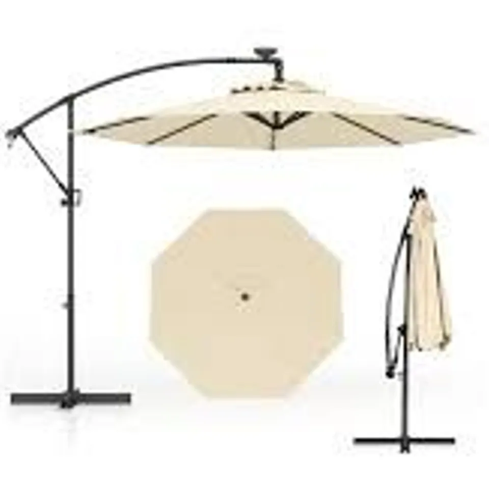 BOXED COSTWAY PATIO UMBRELLA SOLAR LED CANTILEVER UMBRELLA WITH TILT ADJUSTMENT - BEIGE