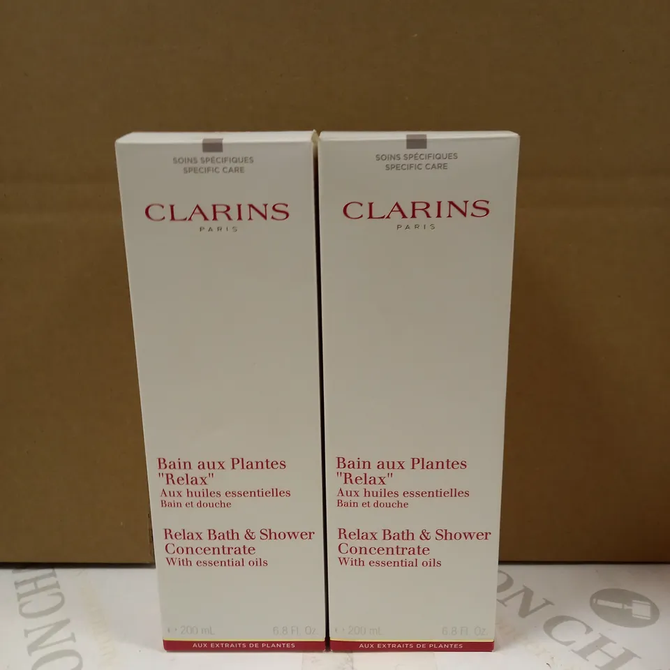 LOT OF 2 CLARINS RELAX BATH AND SHOWER CONCENTRATE - 200ML