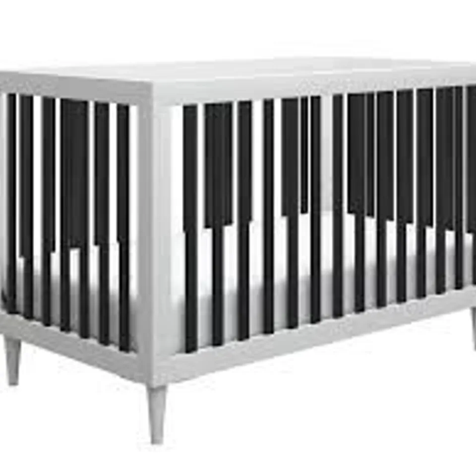 BOXED WHITE-BLACK COLORWAY OF THE LITTLE SEEDS ROWAN VALLEY FLINT 3-IN-1 CONVERTIBLE CRIB