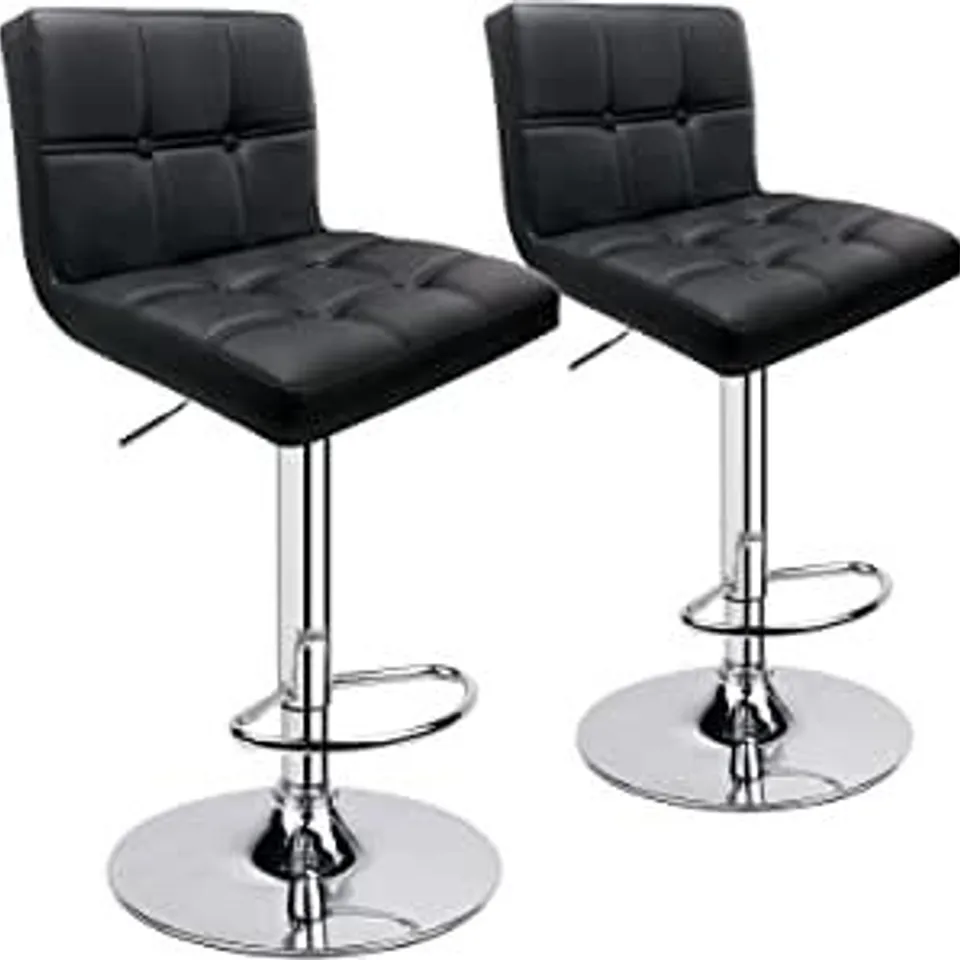 BOXED PAIR OF DOUBLE STITCHING SQUARE BACK WITH DECORATION ADJUSTABLE BAR STOOLS BLACK