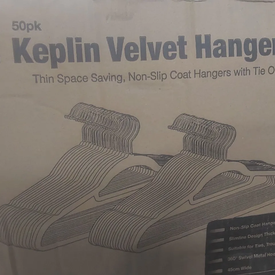 BOXED 50PK OF KEPLIN VELVET HANGERS 