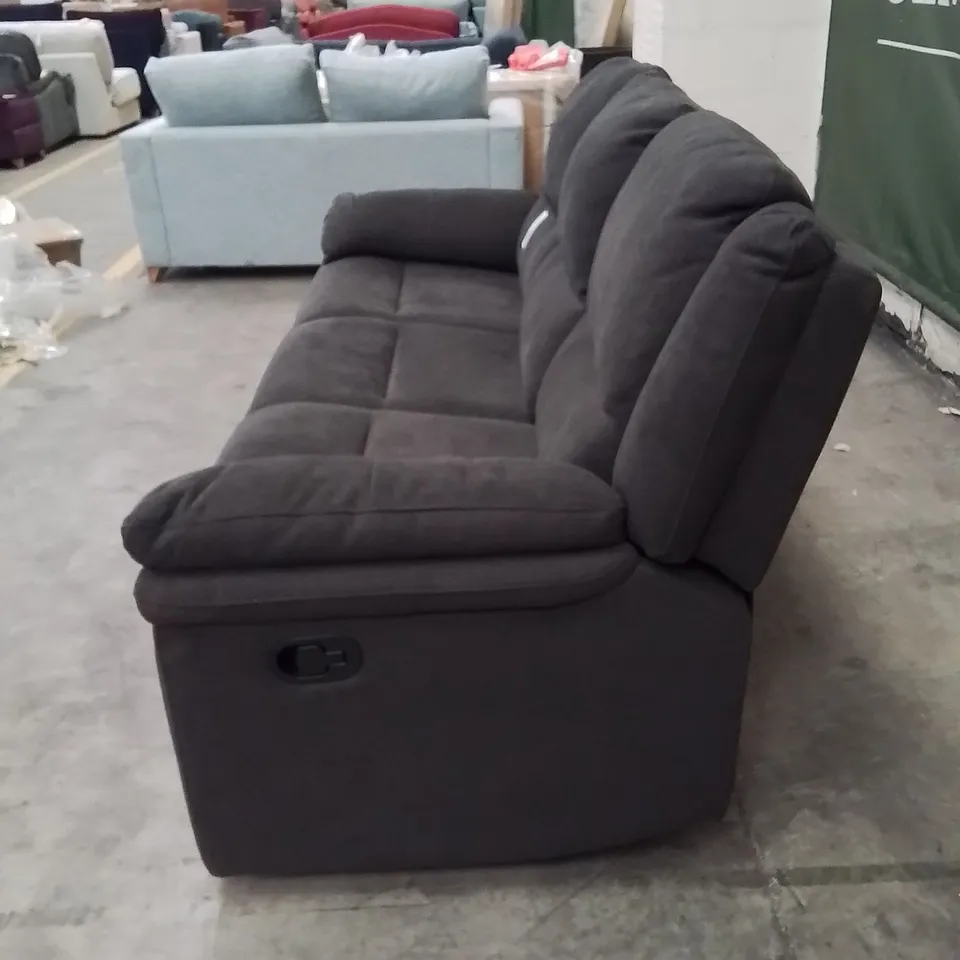 QUALITY DESIGNER 3 SEATER CHARCOAL FABRIC UPHOLSTERED MANUAL RECLINING SOFA