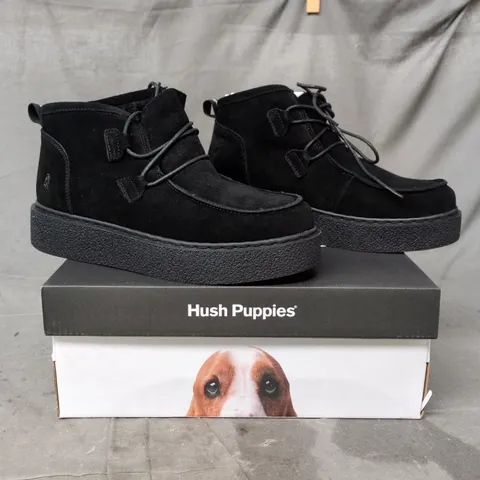 BOXED PAIR OF HUSH PUPPIES BRIANNA LACE BOOTIES IN BLACK SIZE 6