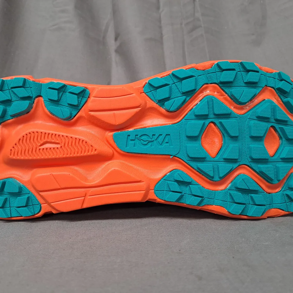 BOXED PAIR OF HOKA CHALLENGER ATR 7 SHOES IN AQUA/ORANGE/NAVY UK SIZE 9