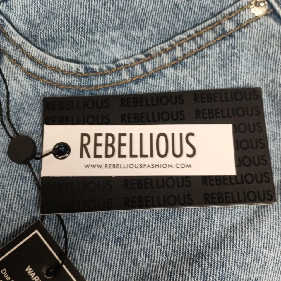 UK 8 PETITE BLUE DENIM DISTRESSED KNEE JEANS – IVELISSE (REBELLIOUS FASHION)