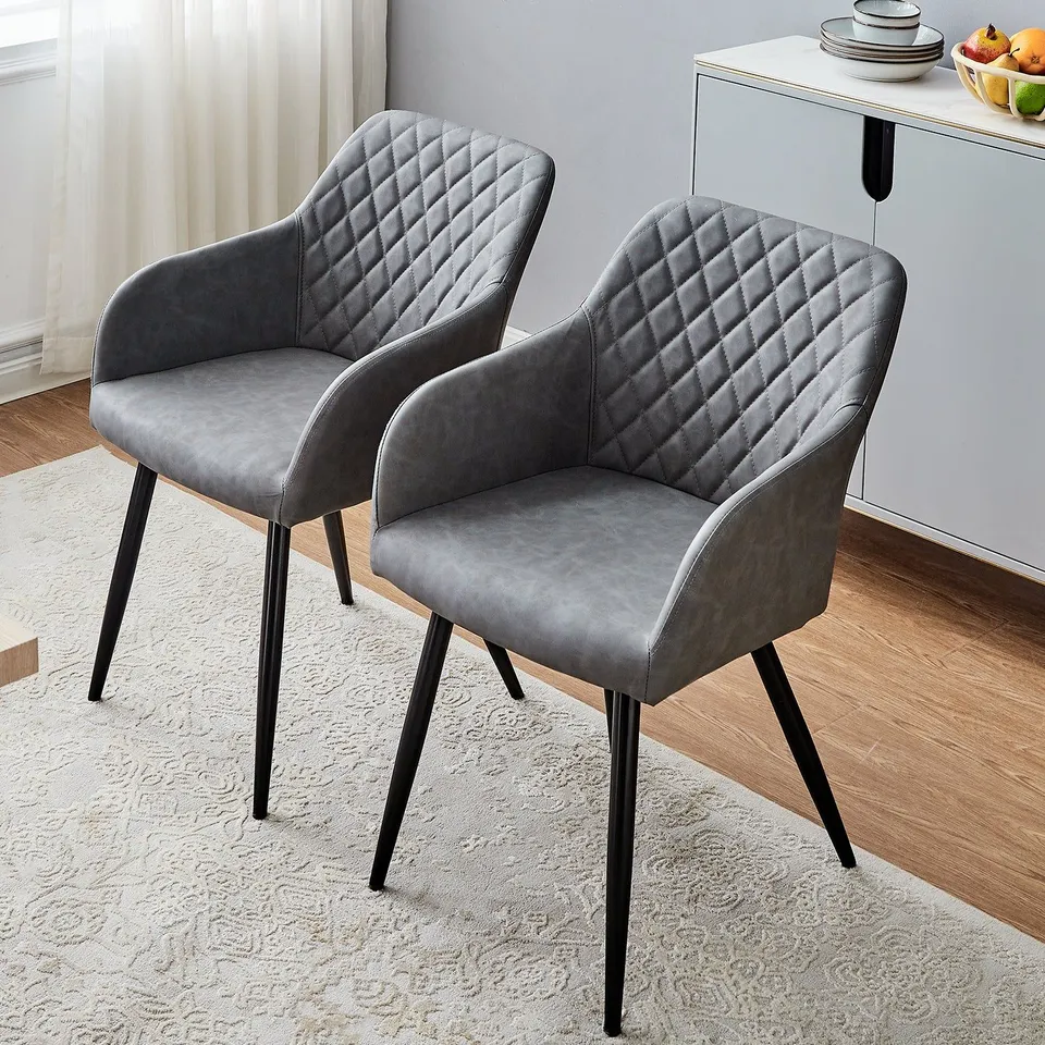 BOXED MOREE SET OF TWO LIGHT GREY PU LEATHER DINING CHAIRS