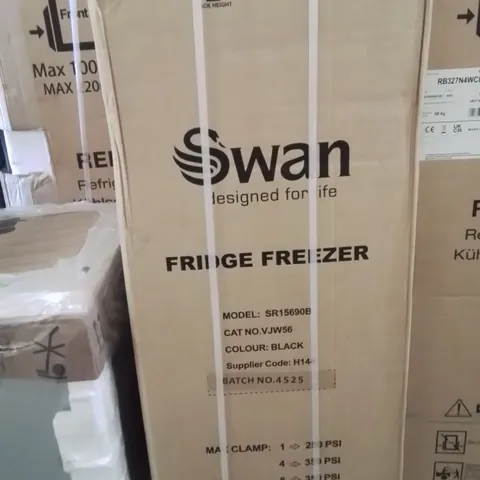 BOXED SWAN SR15690B 48CM WIDE, 50/50 SPLIT FRIDGE FREEZER - BLACK