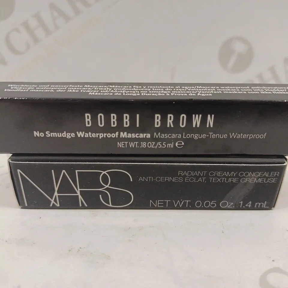 BOX OF 2 MAKE-UP PRODUCTS TO INCLUDE BOBBI BROWN MASCARA #BLACK & NARS MINI RADIANT CREAMY CONCEALER #CREME BRULEE 
