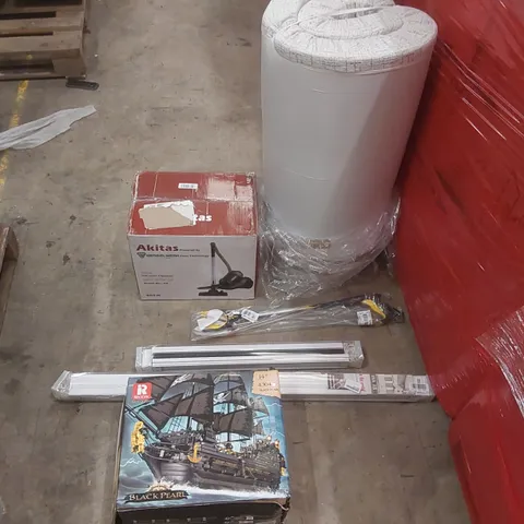 PALLET CONTAINING A LARGE QUANTITY OF ASSORTED ITEMS INCLUDING: REOBRIX BLACK PEARL MODEL, AKITAS VACUUM CLEANER, BLINDS, MATTRESS ECT