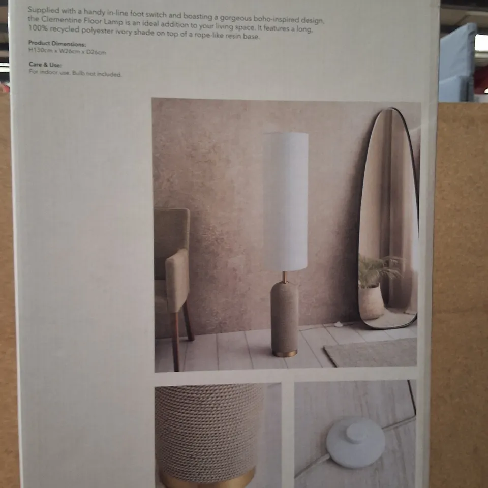 BOXED DUNELM CLEMENTINE FLOOR LAMP – IVORY SHADE, ROPE-TEXTURED BASE