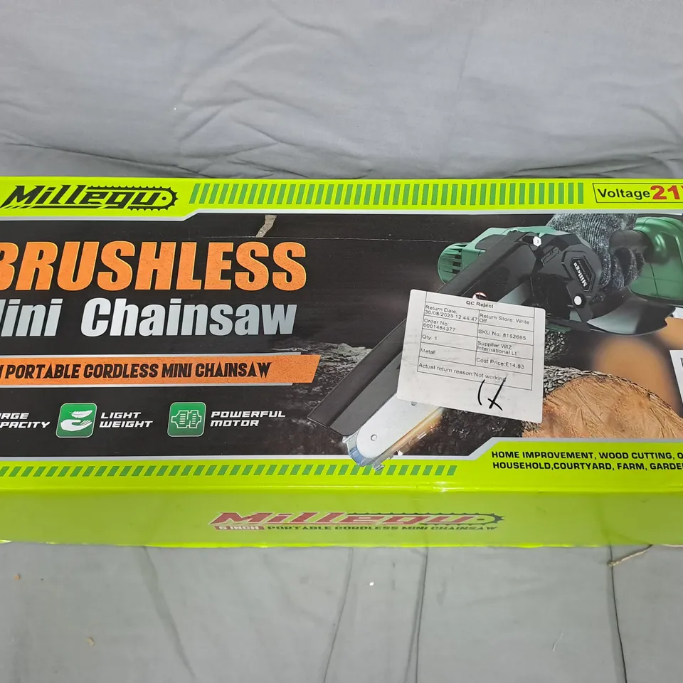 MILLEGU BRUSHLESS MINI CHAINSAW – 21V CORDLESS, 5-INCH PORTABLE 