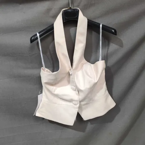 CLUB L LONDON BEIGE SLEEVELESS WAISTCOAT TOP – UK 12 (EU 40) – THREE-BUTTON FRONT