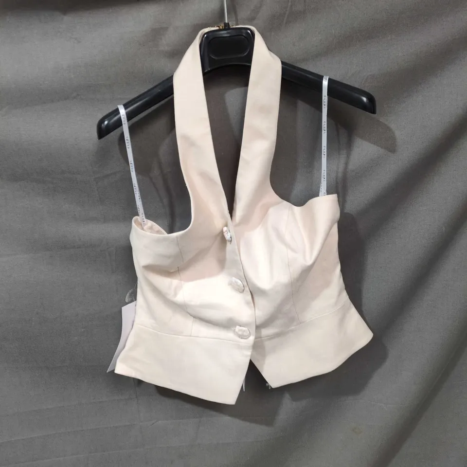 CLUB L LONDON BEIGE SLEEVELESS WAISTCOAT TOP – UK 12 (EU 40) – THREE-BUTTON FRONT