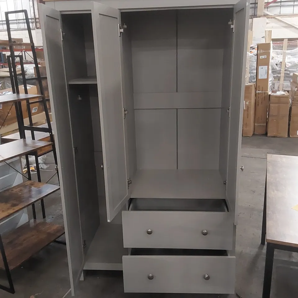WOODEN 3 DOOR 2 DRAWER WARDROBE - GREY