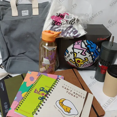 APPROXIMATELY 13 COTTON ON ITEMS INCLUDING KEITH HARING BASKETBALL, 6 NOTEBOOKS AND PLANNERS, GREY BACKPACK, BARBIE T SHIRT
