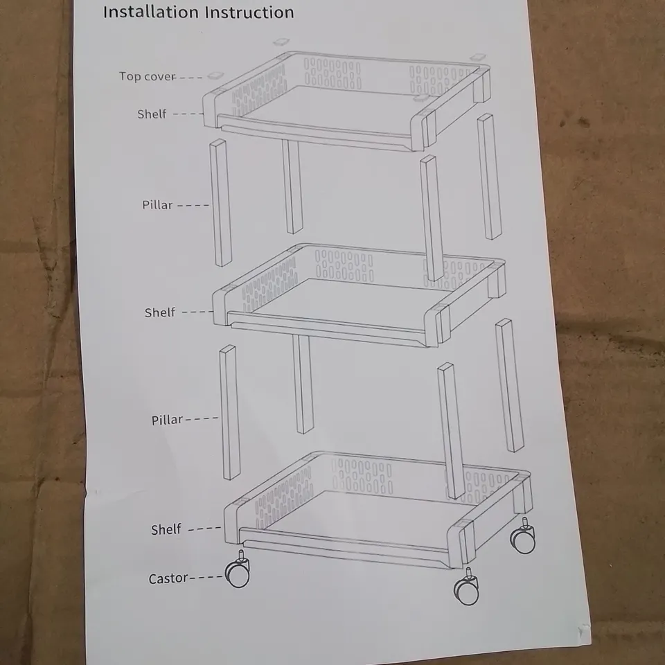 A BOXED 3 TIER STORAGE SHELVES ON WHEELS -IN GREY-