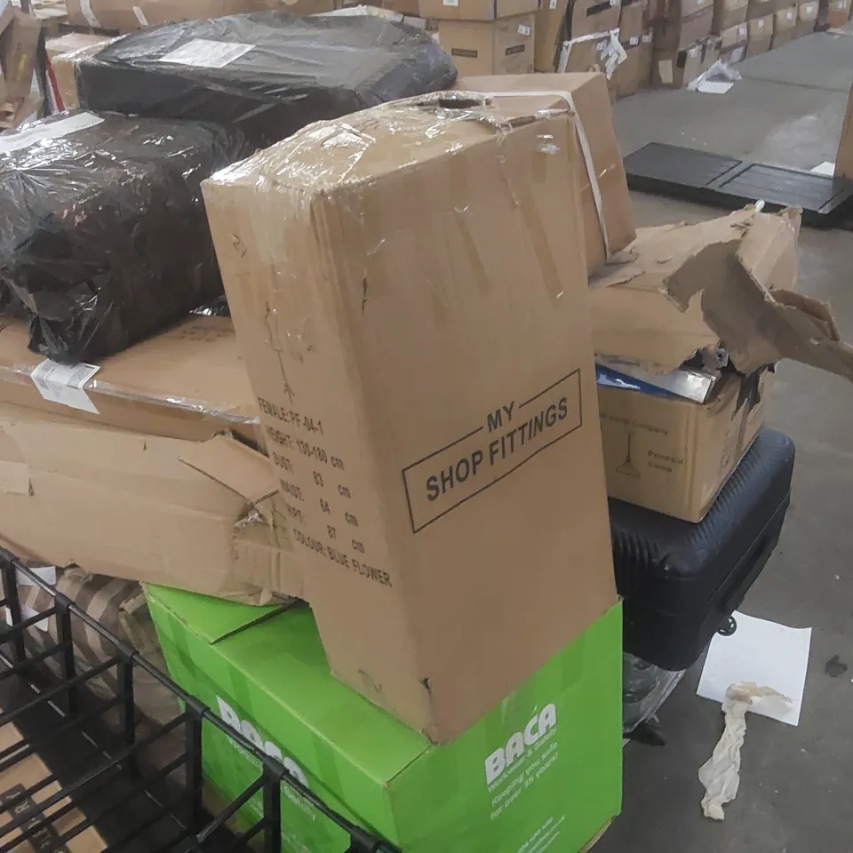 PALLET CONTAINING A LARGE QUANTITY OF ASSORTED ITEMS INCLUDING: SUITCASE, LIGHTS, SACK TRUCK ECT