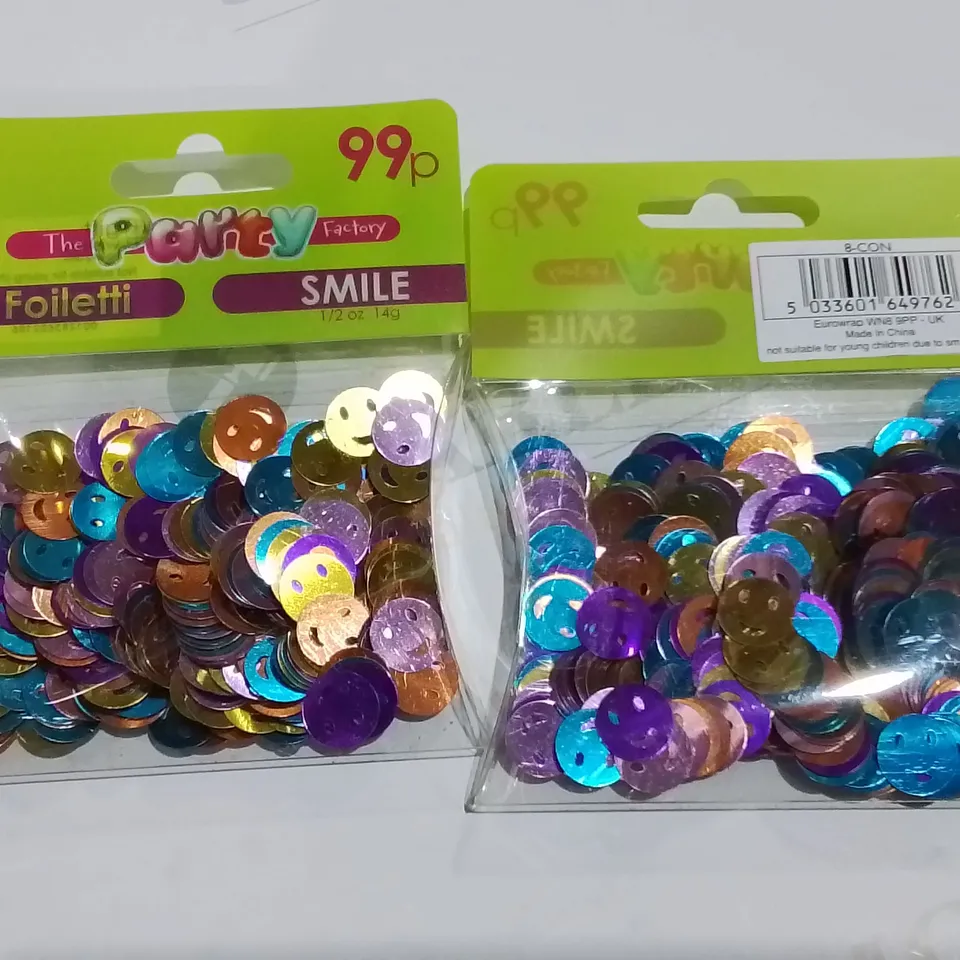 LOT OF 144 BRAND NEW 14G PACKS OF METALLIC SMILE CONFETTI IN ASSORTED COLOURS 