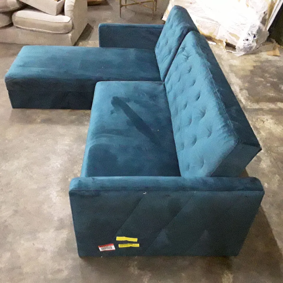 QUALITY DESIGNER 2-PIECE CORNER SOFA CHAISE - TEAL VELVET FABRIC 