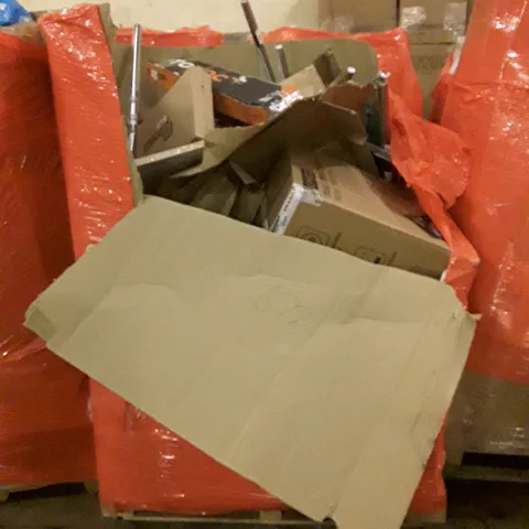 PALLET CONTAINING ASSORTED HOUSEHOLD PRODUCTS INCLUDING PROTECTIVE WINDOW FILM, LARGE BIN, BOXED FURNITURE ETC