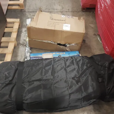 PALLET OF ASSORTED ITEMS INCLUDING: DEMOLITION HAMMER, TUBE BENDER, MATTRESS ECT