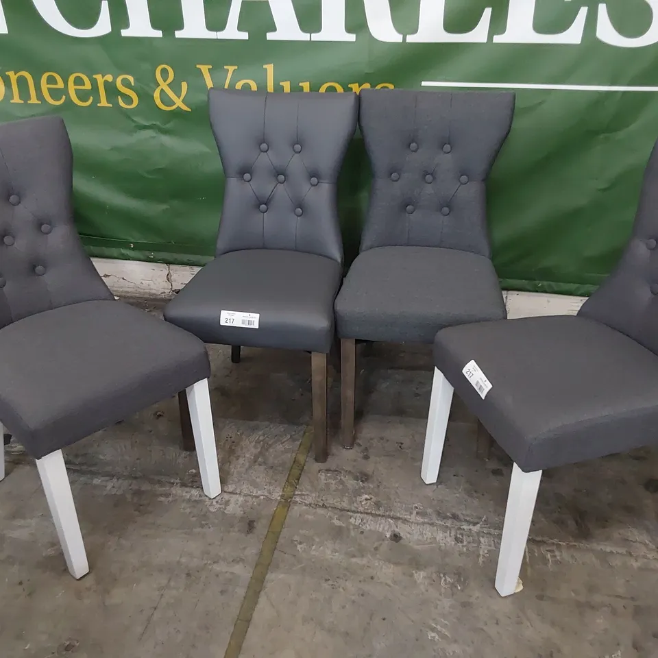 FOUR ASSORTED UPHOLSTERED BUTTONED BACK DINING CHAIRS ( PAIR + 2 )