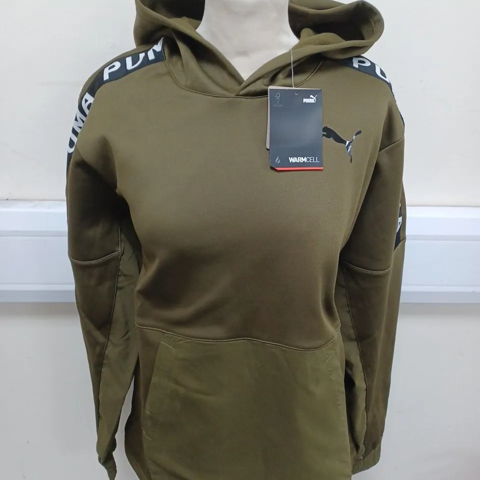 PUMA OVERHEAD LOGO HOODIE WARMCELL IN KHAKI SIZE M