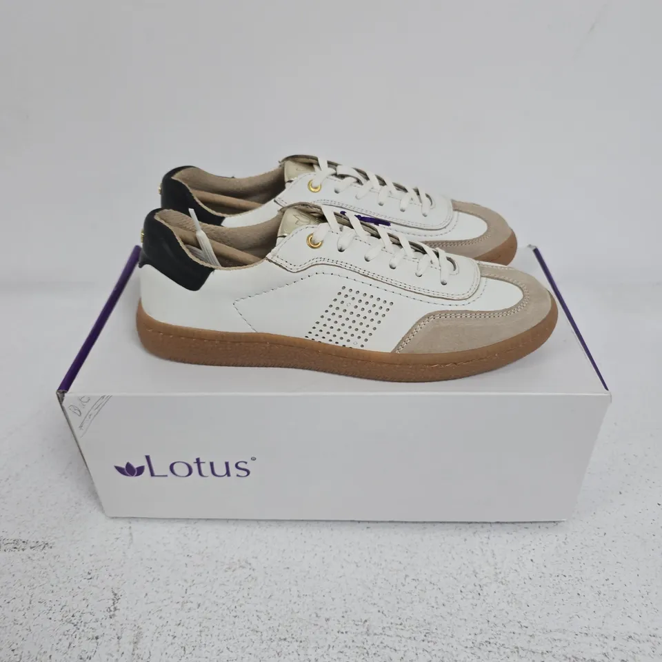 BOXED PAIR OF LOTUS FRAPPORTA TRAINERS IN ECRU = EU 37