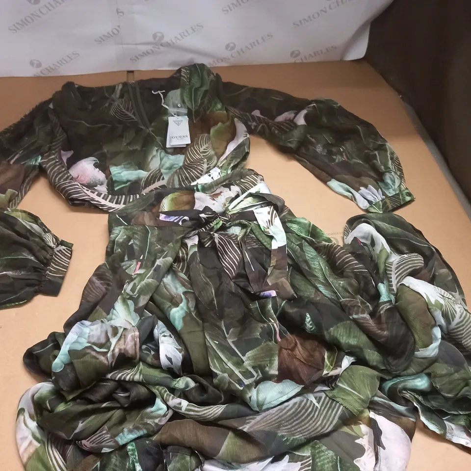 GUESS GREEN PATTERNED LS DRESS - M