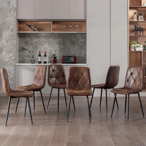 BOXED SET OF 6 ABISHANTH UPHOLSTERED DINING CHAIRS - BROWN (1 BOX)