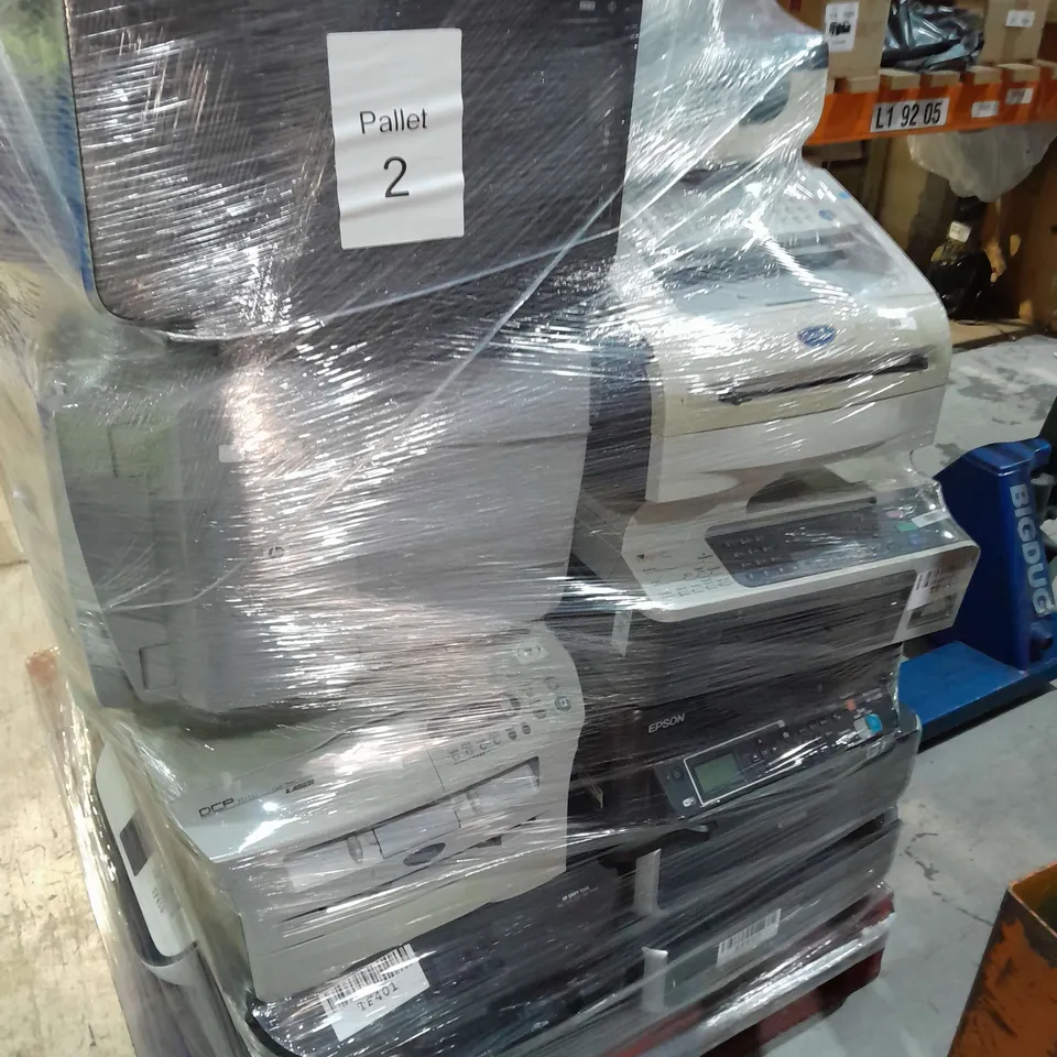 PALLET OF APPROXIMATELY 35 ASSORTED ESPON WF-3620 PRINTERS , HP PRINTERS AND BROTHER FAX 1360 , ETC - COLLECTION ONLY 