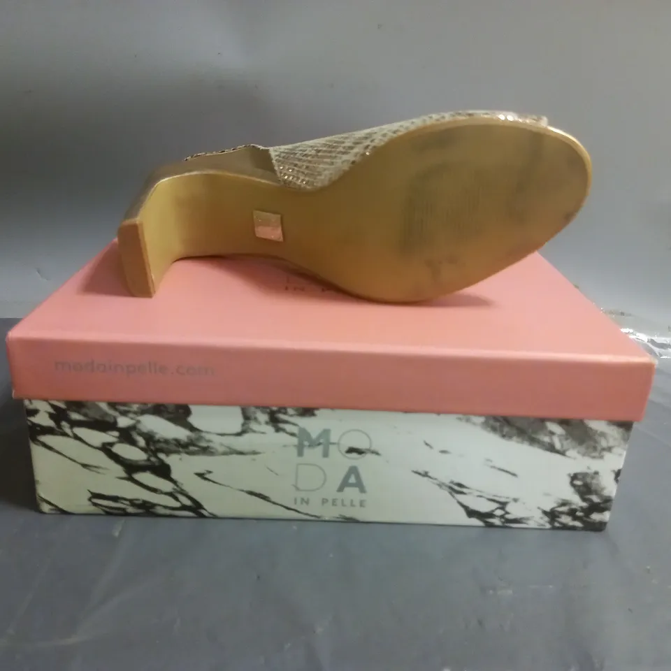 MODA IN PELLE CHRISSI PEEP TOE SLINGBACK SANDALS ROSE GOLD SNAKE PRINT SIZE EU 39