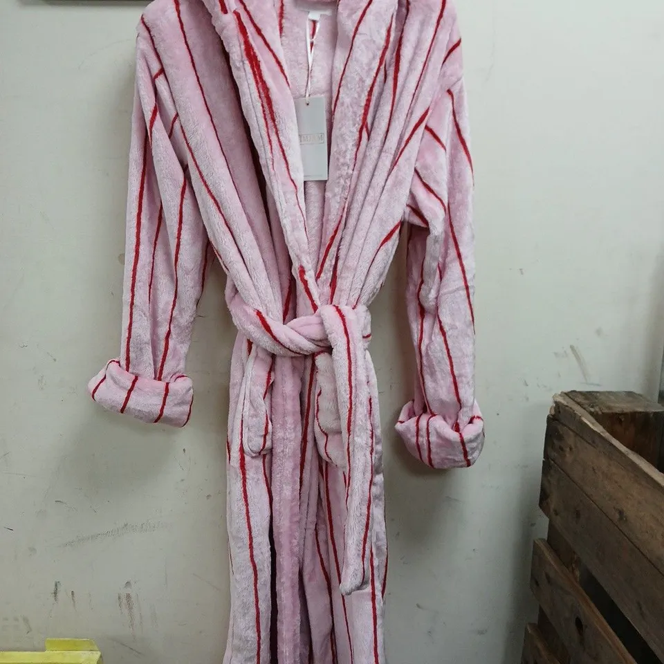JIMJAM THE LABEL WOMEN'S PINK STRIPED BATHROBE WITH BELT - SIZE S/M